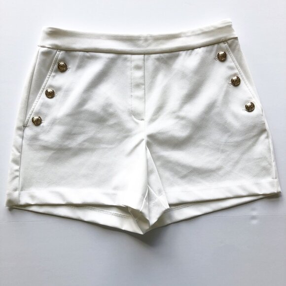RACHEL ZOE White Sailor Gold Button Pull On Shorts Womens 12 - Picture 2 of 8